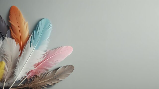 Pastel Feathers in Corner Minimal Background