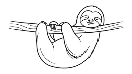 Fototapeta premium Sloth Resting on Branch: A charming, outlined illustration of a sloth in serene relaxation, suspended gracefully from a tree branch, embodying the essence of tranquility.