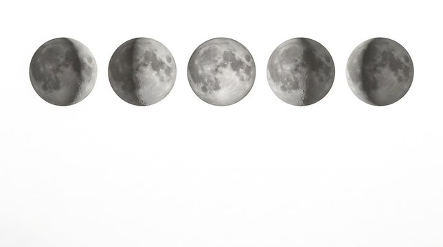 A sequence of moon phases displayed in a row on a white background