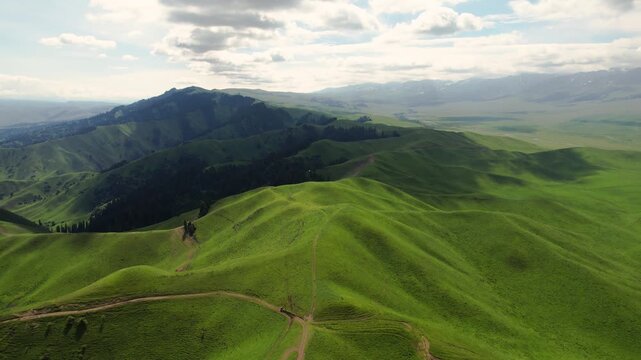 Narathi Rolling Green Grasslands and Mountains Aerial View
