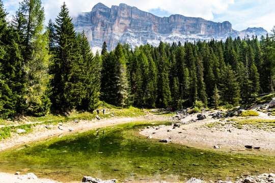 Beautiful alpine lake near Sass la Crusc in Alta Badia, named "Lac dla l&egrave;"
