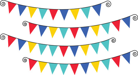 Obraz premium Colorful festive bunting flags garland decoration set for party celebration carnival birthday event banner illustration