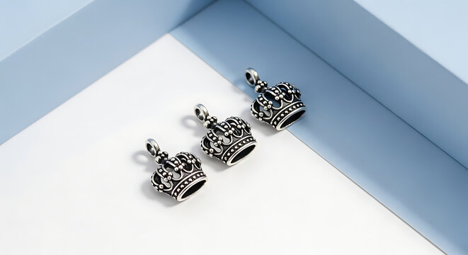 Vintage Oxidized 925 Sterling Silver Crown Charms &ndash; Antique Style Royal King & Queen Pendant for DIY Jewelry Making, Bracelets, and Necklaces