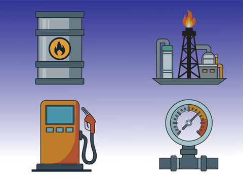 Oil Production Concept Icons on Gradient Background