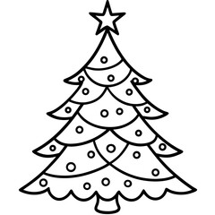 Fototapeta premium Simple line drawing of a decorated christmas tree with a star