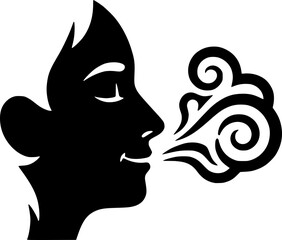 Silhouette of a person's profile breathing or smelling a pleasant aroma. Vector illustration for mindfulness, scent, breathing exercises, mental health, and aromatherapy concepts.
