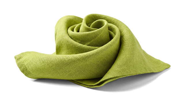 linen napkin folded into a realistic rose shape, presented on a transparent background, elegant table setting element.