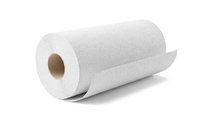 Fototapeta premium a full roll of white textured toilet paper with a brown core, studio isolated on black.