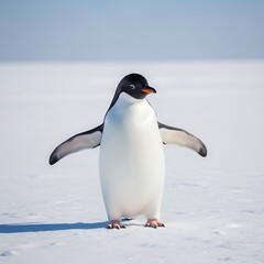 Obraz premium Penguin Standing Proudly on Snow with Wings Outstretched in Antarctica.