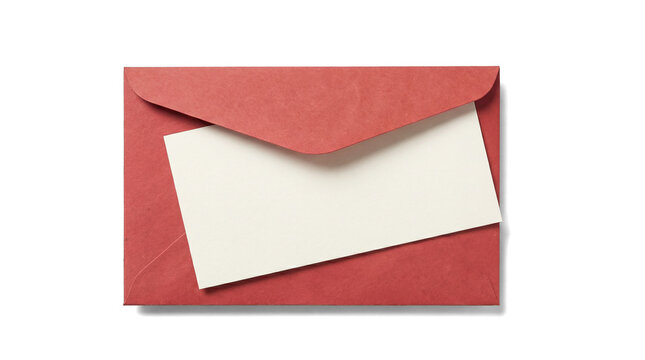 a red envelope with a white blank card peeking out, isolated on a transparent background.