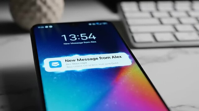 Smartphone on Desk with Notification Messages.