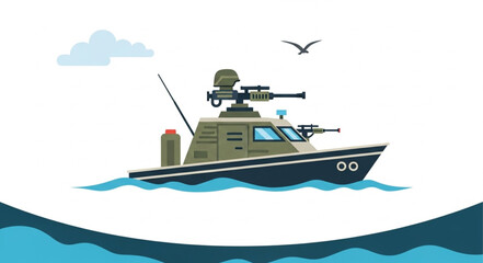 Military Boat with Gun Turret. © bayar utang