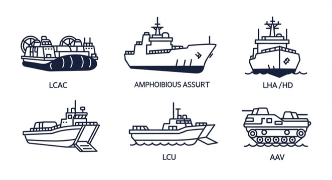 Military Amphibious Assault Vehicles Illustration.