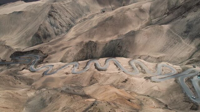 Pamir Highway Winding Mountain Pass Aerial View