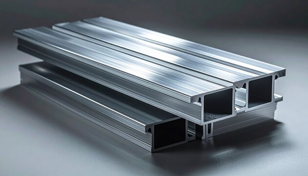 Stacked Aluminum Extrusions Ready for Industrial Construction and Manufacturing Applications