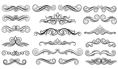 Obraz premium Classic vintage scroll ornament vector pack with decorative flourish elements