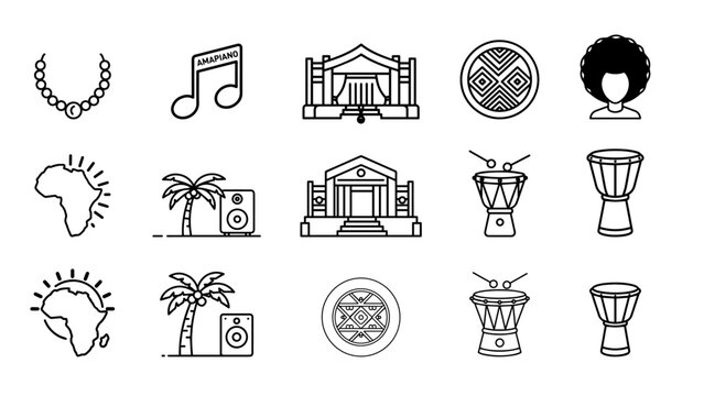 Afrobeat DJ Festival Line Icon Set &ndash; Minimal African Music Party Outline Vector Icons