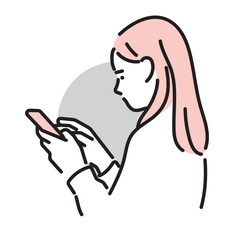 シンプル　イラスト　スマートフォンで妊活や健康情報を調べる女性のイメージ ベクターイラスト