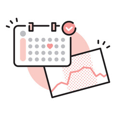 シンプル　イラスト　妊活スケジュールと基礎体温グラフのイメージ ベクターイラスト