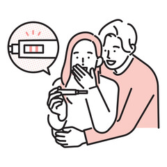 シンプル　イラスト　妊娠検査薬で妊娠が分かり喜ぶ夫婦のイメージ ベクターイラスト