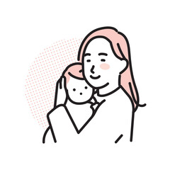 シンプル　イラスト　赤ちゃんを抱く母親のイメージ ベクターイラスト