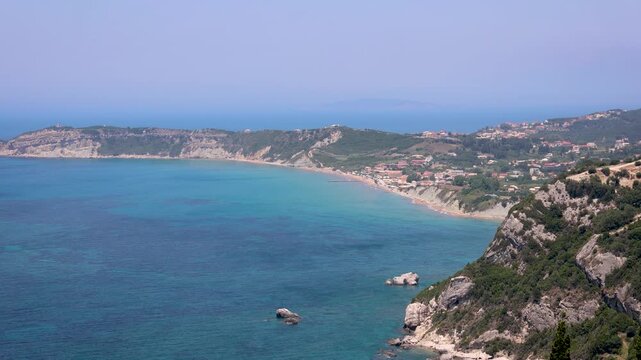 Cape Kefali, aerial 4k video from Afionas village, Corfu Island, Greece