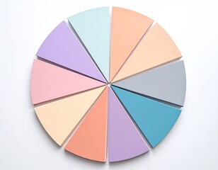Obraz premium Circular design comprised of pastel-colored pie chart segments on a white background