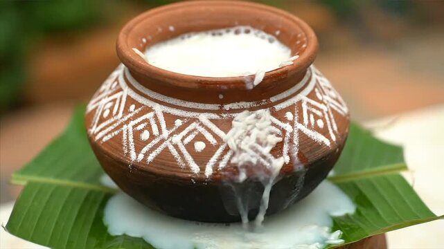 Traditional Clay Pot with Milk Overflow.