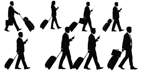 Business travel silhouette illustration, corporate mobility artwork, professional journey design tribute, workplace technology concept, airport lifestyle theme flat vector illustration © Tauhidul