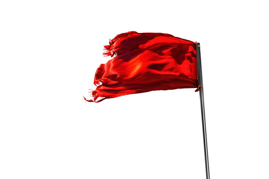  Flying red silk fabric flag. attention symbol, isolated on free png background.