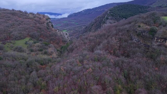 Aerial view from a drone of the Artazul Waterfall in Aizp&uacute;n in the Ollo Valley. Navarre, Spain. Europe
