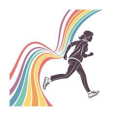 Vector illustration of a running woman with colorful rainbow trail