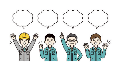 作業員を着たビジネスマン・作業員・中小企業の社長の上半身ベクターイラスト素材セット＿吹き出し