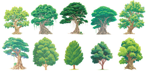 Realistic Green Tree Illustration Collection