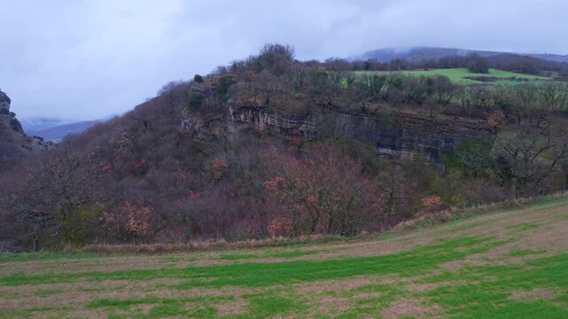 Aerial view from a drone of the Artazul Waterfall in Aizp&uacute;n in the Ollo Valley. Navarre, Spain. Europe