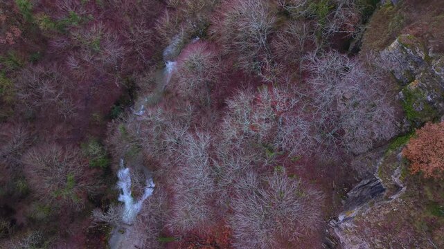 Aerial view from a drone of the Artazul Waterfall in Aizp&uacute;n in the Ollo Valley. Navarre, Spain. Europe
