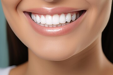 Fototapeta premium Extreme close up teeth beautiful smile adult skin perfection.
