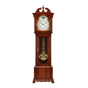 A traditional grandfather clock with roman numerals and pendulum