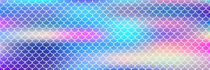 Cute mermaid scales pattern with rainbow gradient. Pink iridescent fish scale texture for girlie princess designs, magical underwater backgrounds, and fantasy invitations. © Narin
