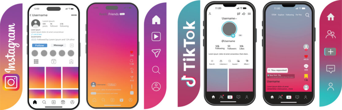 Instagram and TikTok Reels Post. Interactive Content Carousel, Modern Mobile Social Media Interface Mockup.TikTok Facebook Instagram reels mockup templates with iPhone 17 Pro
