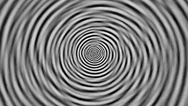 Hypnotic Swirling Black and White Concentric Circles Optical Illusion.