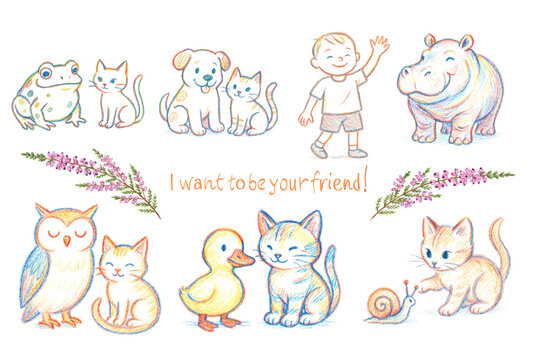 Pets friendship dog cat, love, curiosity