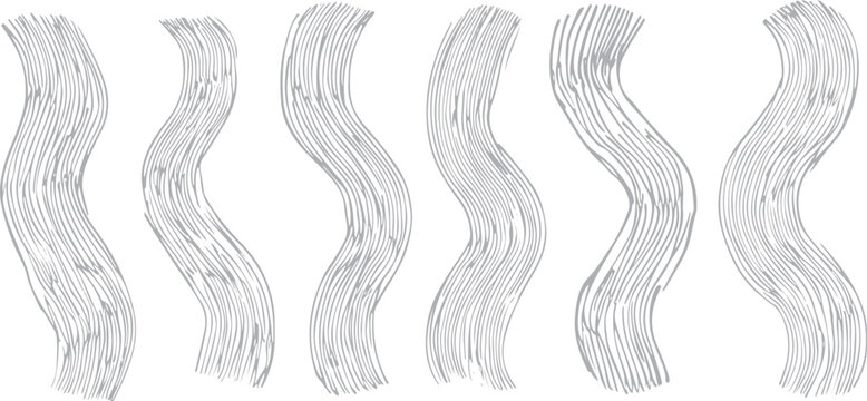 Six curved grey wavy lines with textured strokes