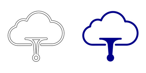 Obraz premium Cloud Processing Chip Icon Representing Digital Data Intelligence Web Hosting Hardware and Secure Network Microchip Technology in Navy Blue Line Art and Solid Style Vector Graphics