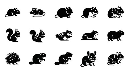 Collection of Black Silhouette Icons of Small Rodents and Mammals. © Julian Vance