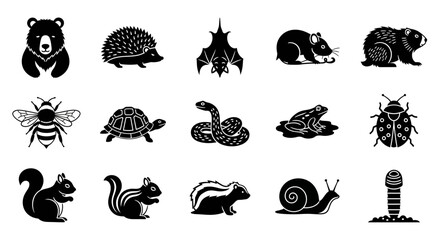 Collection of Black and White Forest Animal Silhouettes. © Julian Vance