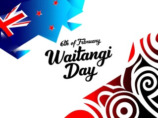 Waitangi Day celebration graphic with New Zealand flag and Maori patterns