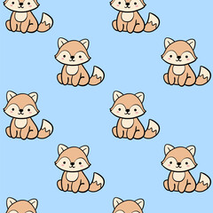 Fototapeta premium Cute Fox Seamless Pattern with Kawaii Baby Fox