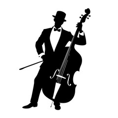 Fototapeta premium Silhouette of a Professional Double Bass Player in Formal Attire