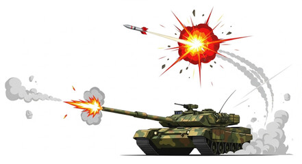 Military Tank Firing Cannon Shell. © Rio